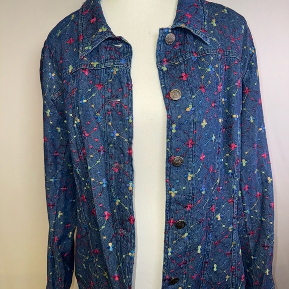 Vintage Floral embroidered Denim Jacket or button up over shirt. Oversized - Picture 1 of 9